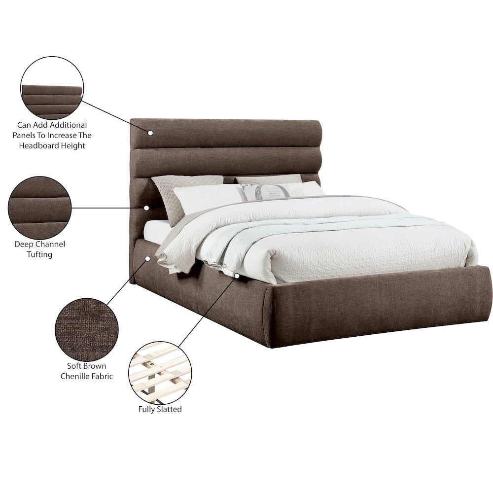 Adam Brown Chenille Fabric Queen Bed