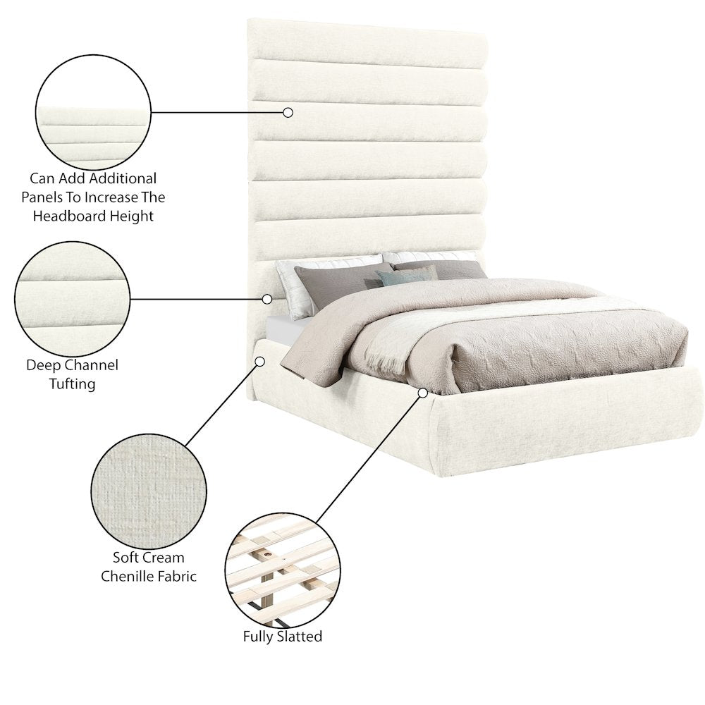 Adam Cream Chenille Fabric Full Bed