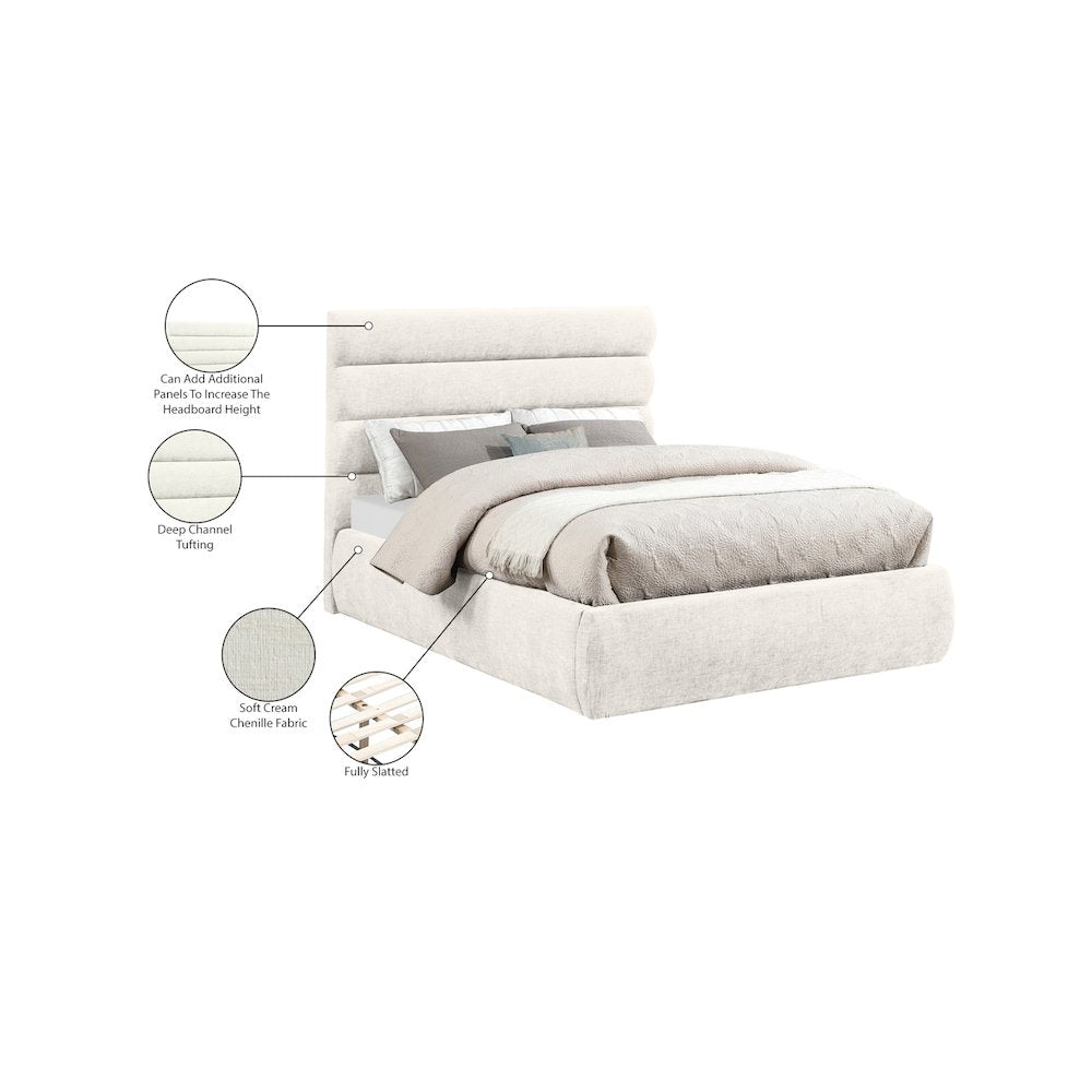 Adam Cream Chenille Fabric Full Bed