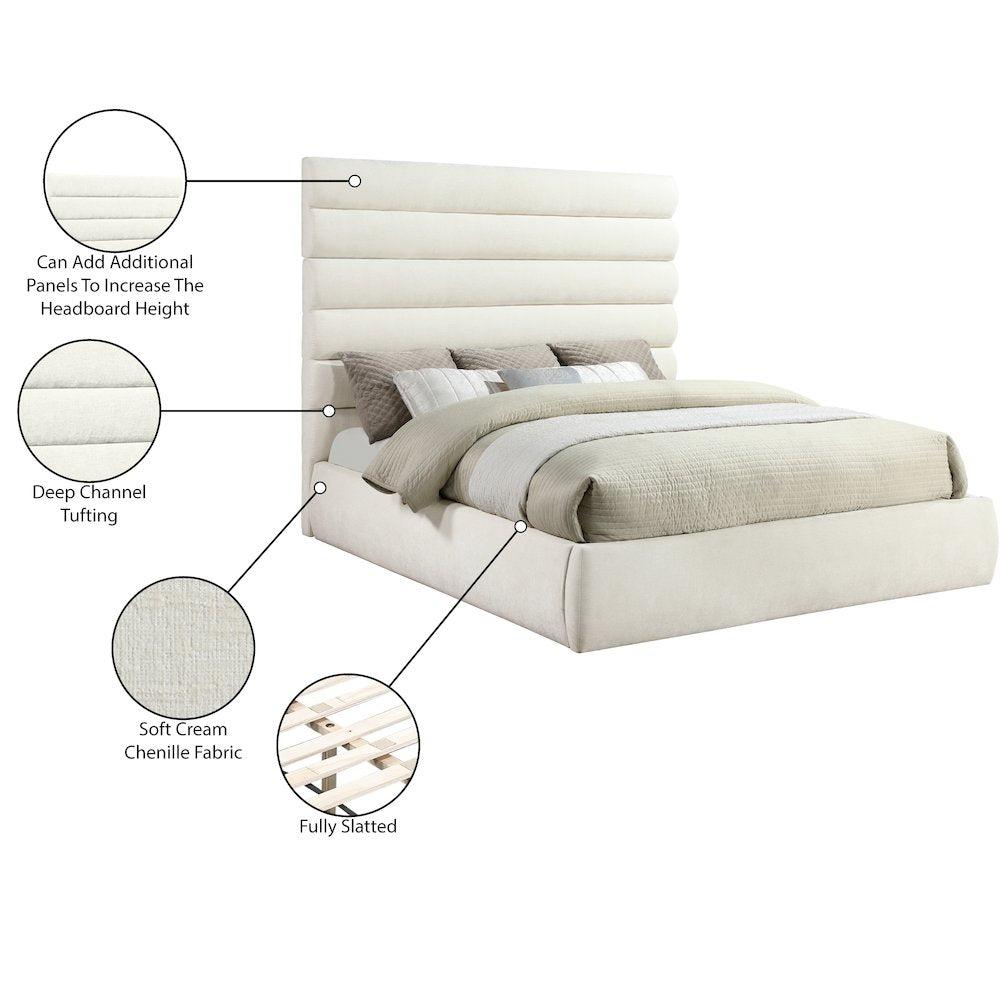 Adam Cream Chenille Fabric King Bed