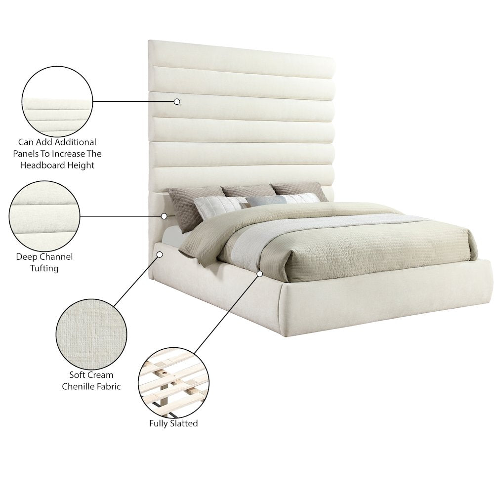 Adam Cream Chenille Fabric King Bed