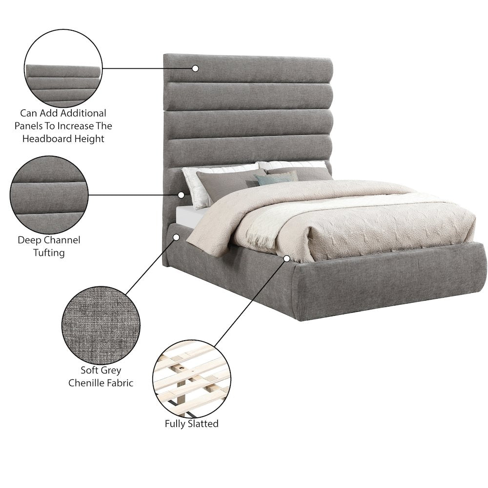 Adam Grey Chenille Fabric Full Bed