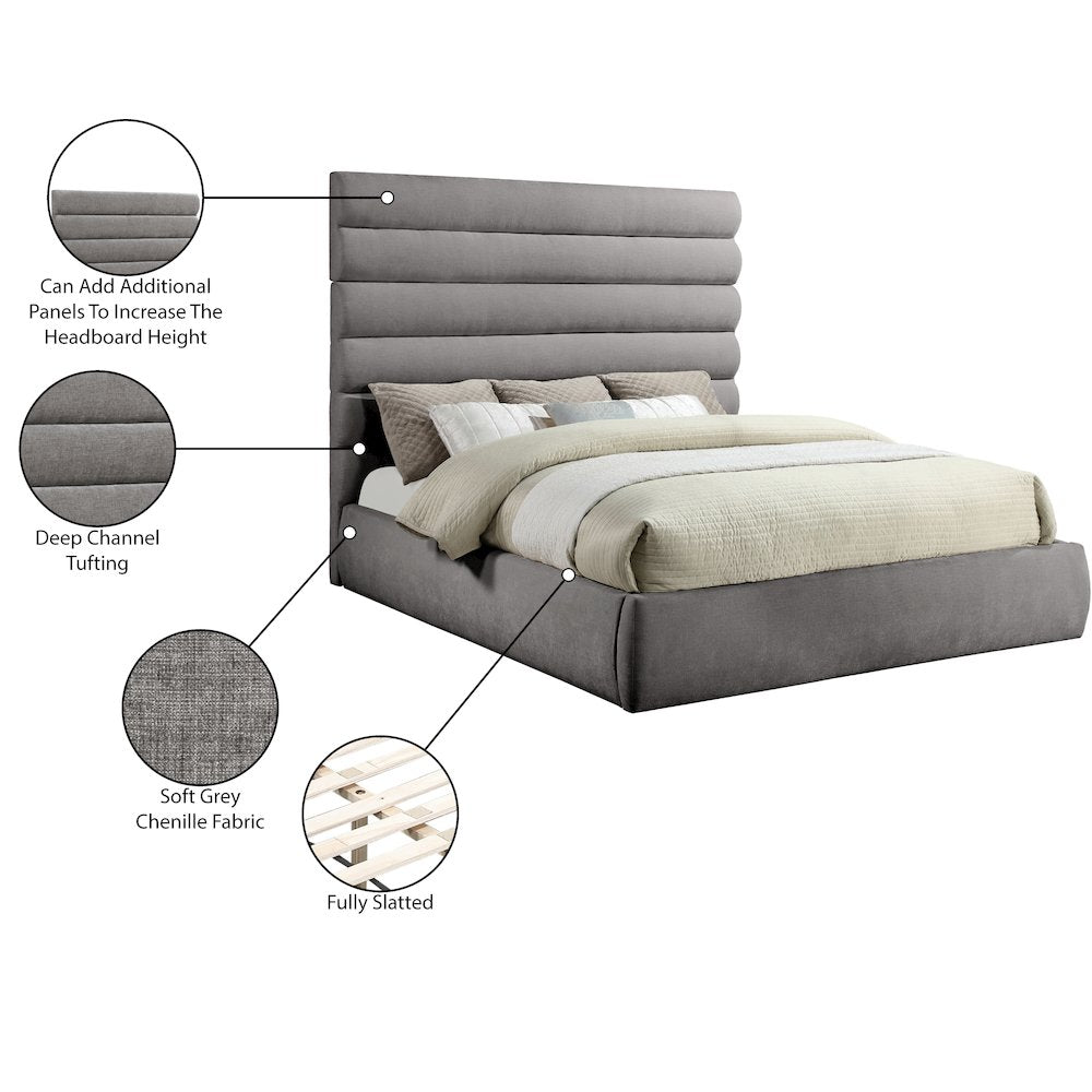 Adam Grey Chenille Fabric King Bed