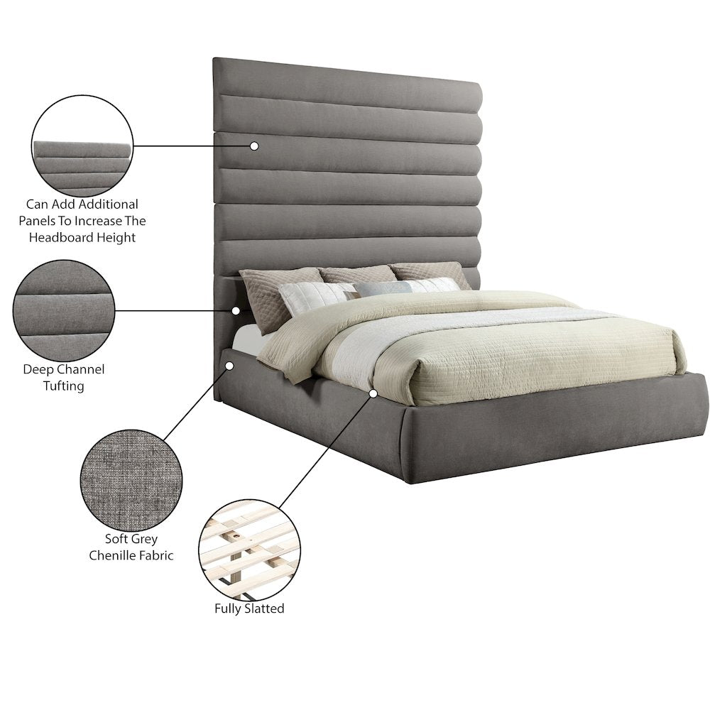 Adam Grey Chenille Fabric King Bed