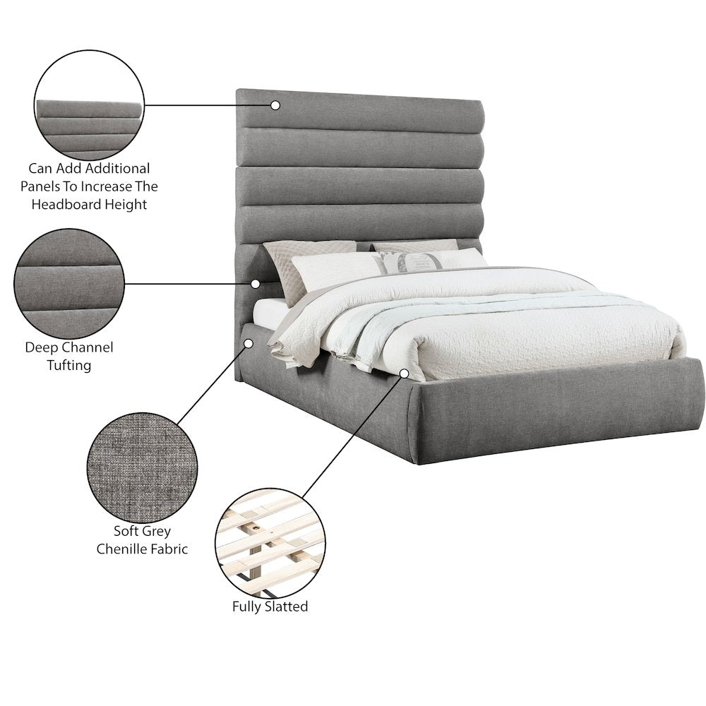 Adam Grey Chenille Fabric Queen Bed