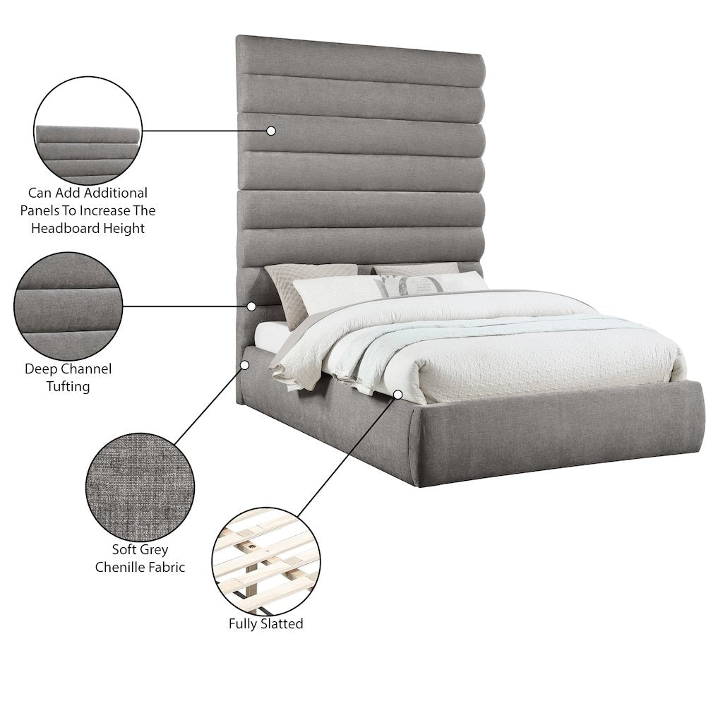 Adam Grey Chenille Fabric Queen Bed