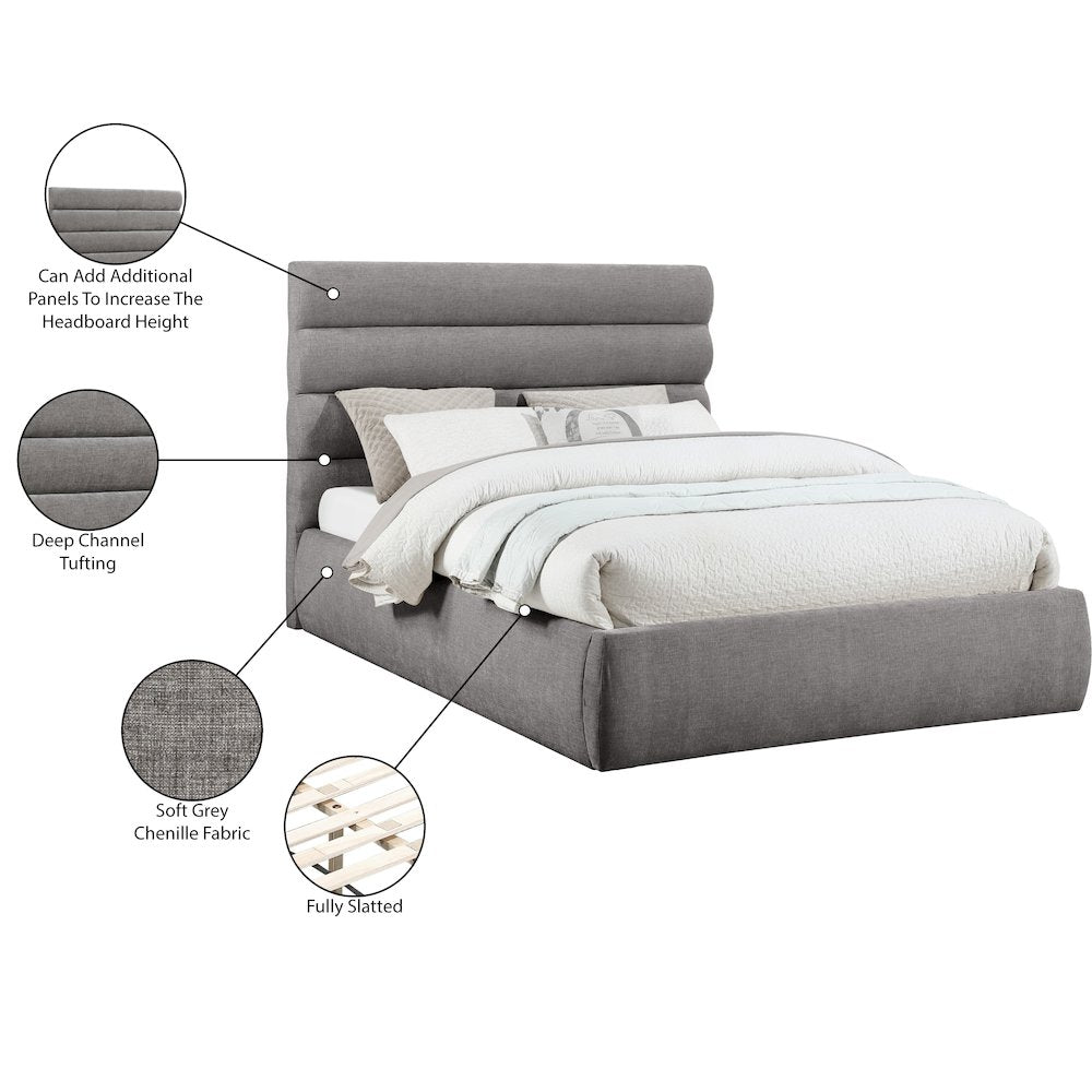 Adam Grey Chenille Fabric Queen Bed