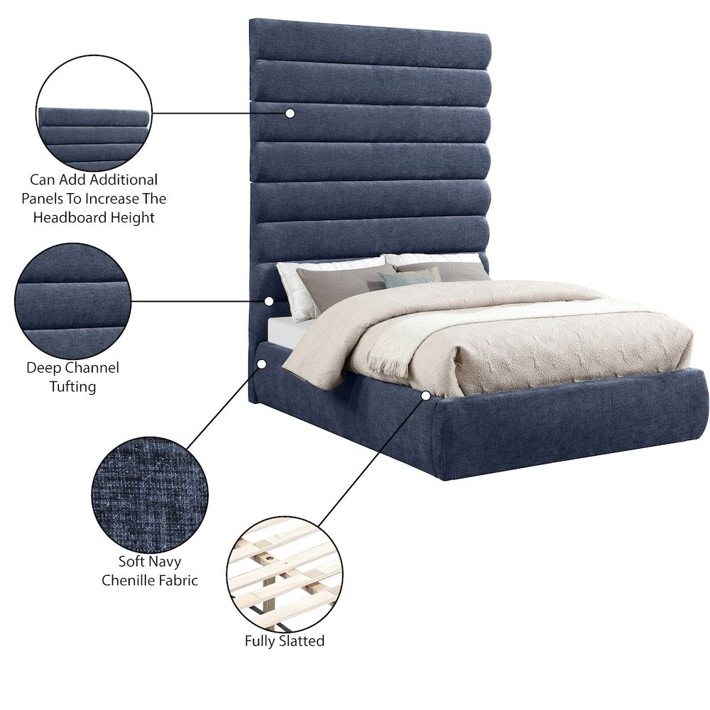 Adam Navy Chenille Fabric Full Bed