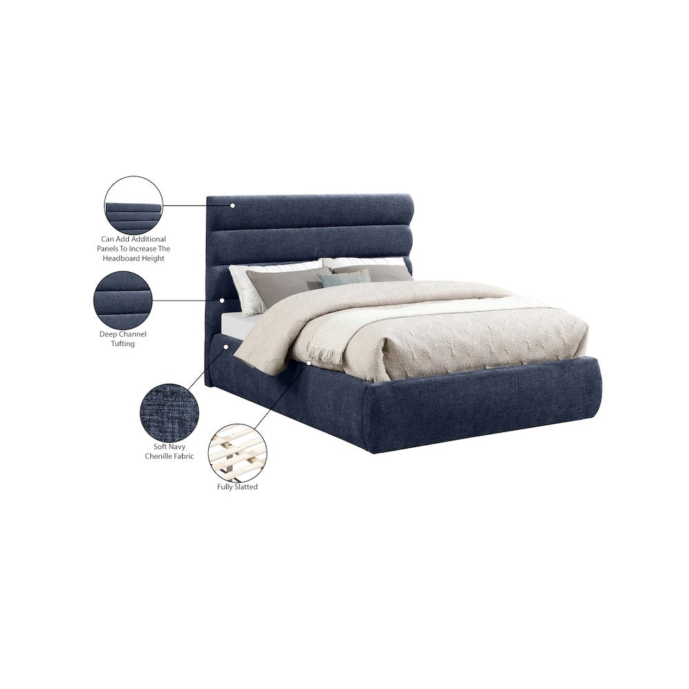 Adam Navy Chenille Fabric Full Bed