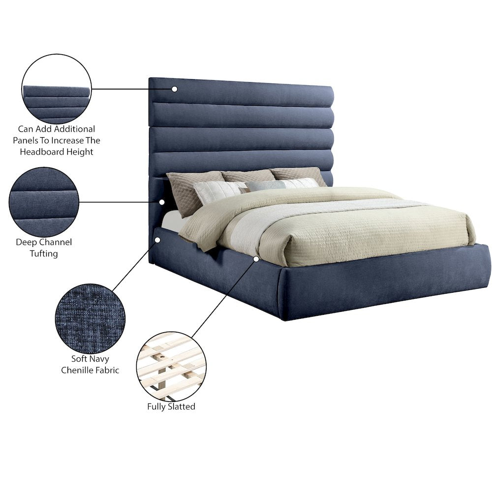 Adam Navy Chenille Fabric King Bed
