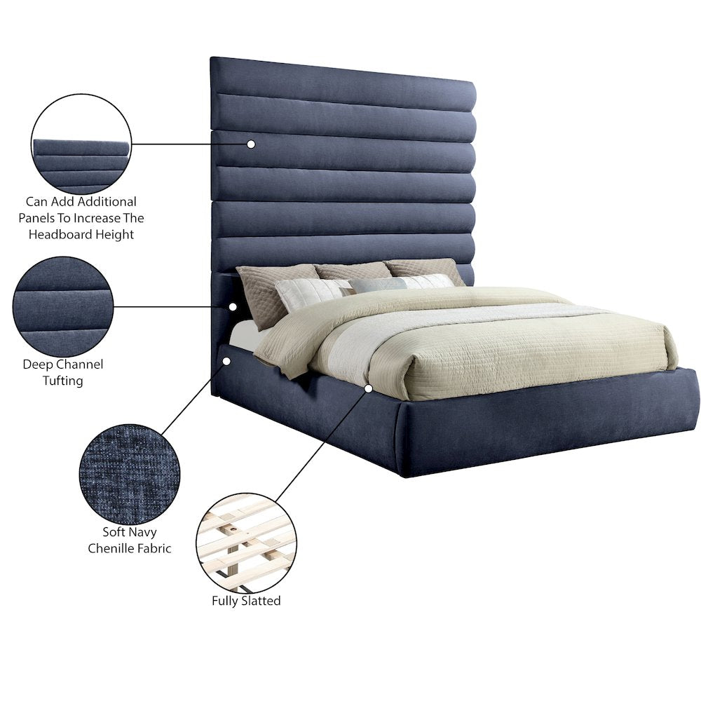 Adam Navy Chenille Fabric King Bed
