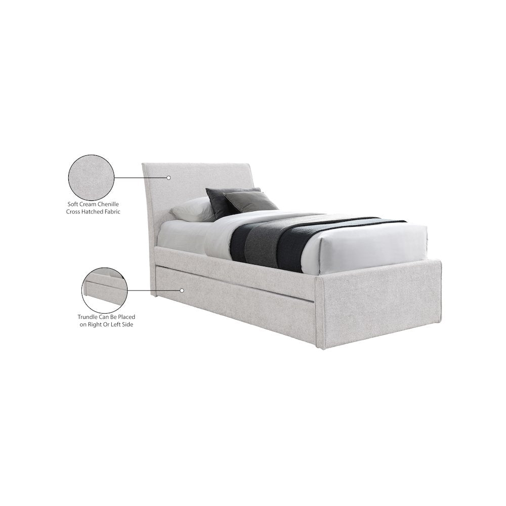Myles Cream Chenille Fabric Twin Trundle Bed
