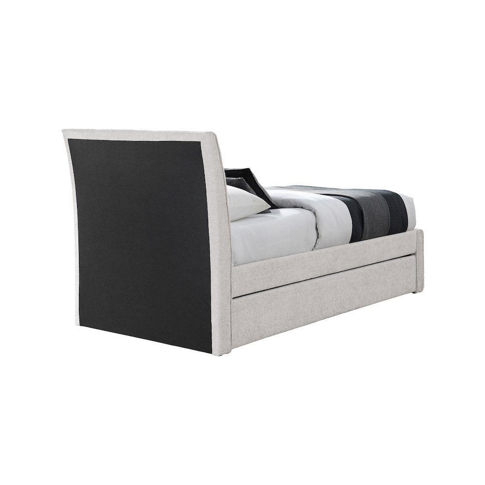 Myles Cream Chenille Fabric Twin Trundle Bed