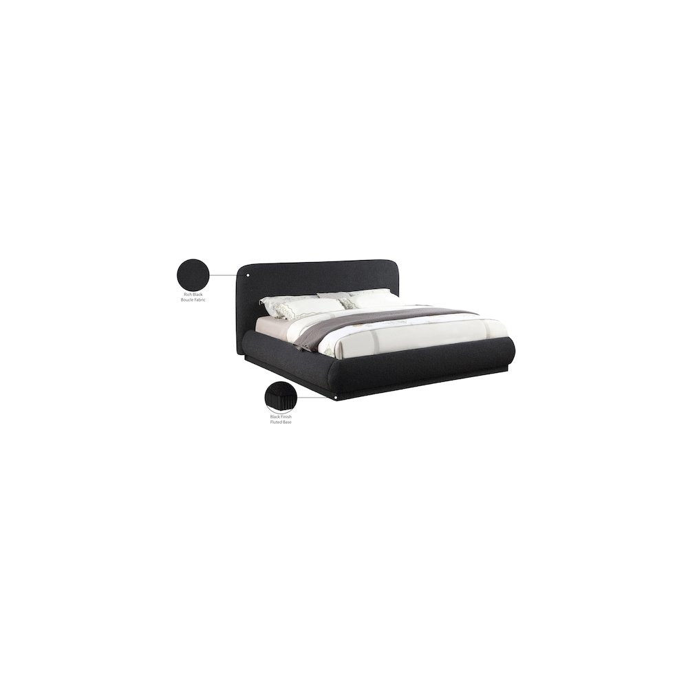 Rigby Black Boucle Fabric Queen Bed