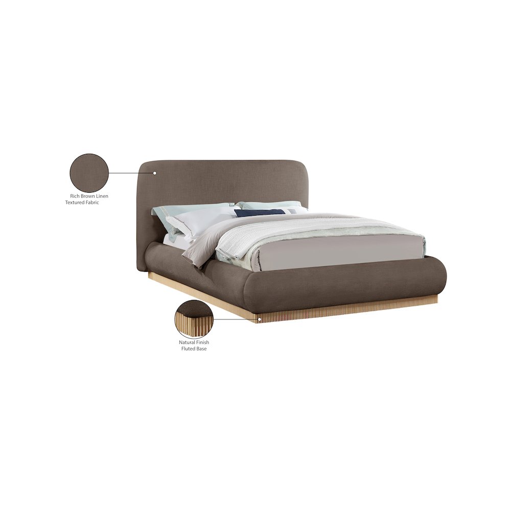 Rigby Brown Linen Textured Fabric Queen Bed