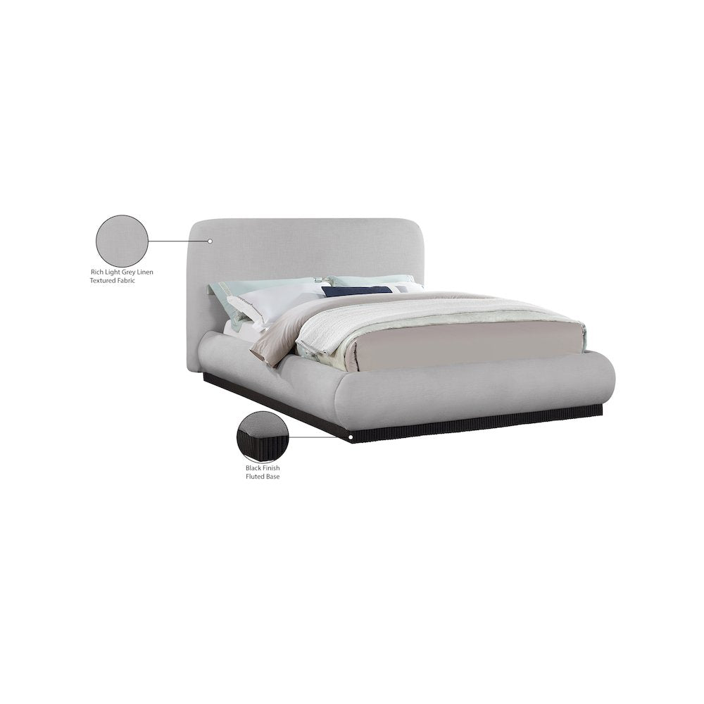 Rigby Grey Linen Textured Fabric King Bed
