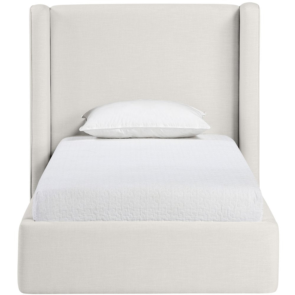 Kendall Cream Linen Textured Fabric Upholstered Twin Bed