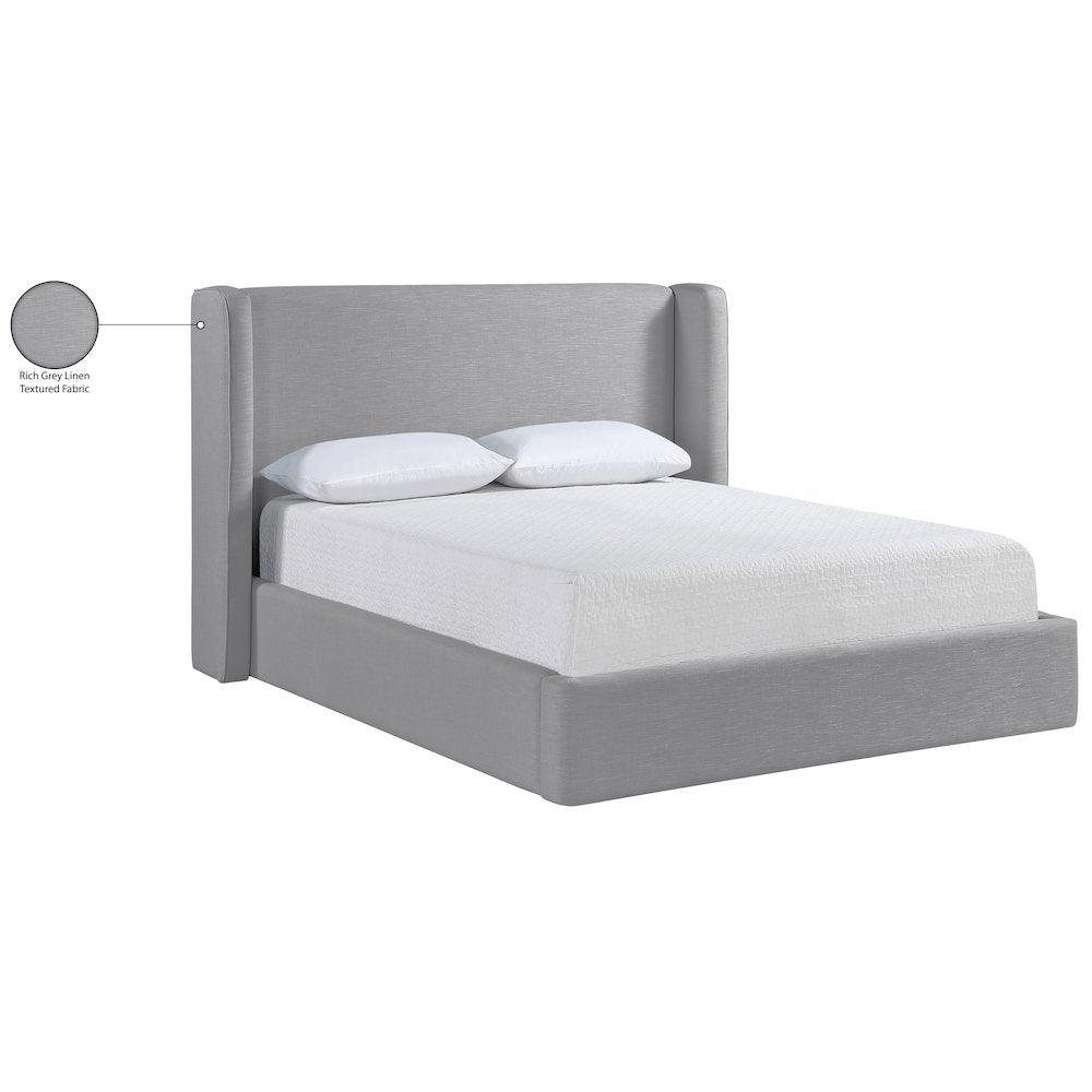 Kendall Grey Linen Textured Fabric Upholstered Queen Bed
