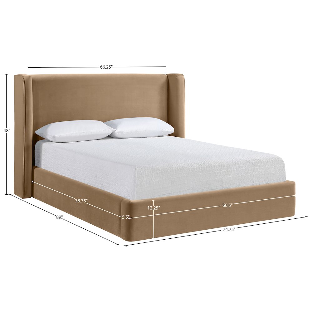 Kendall Beige Velvet Upholstered Queen Bed
