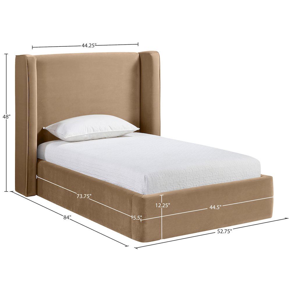Kendall Beige Velvet Upholstered Twin Bed