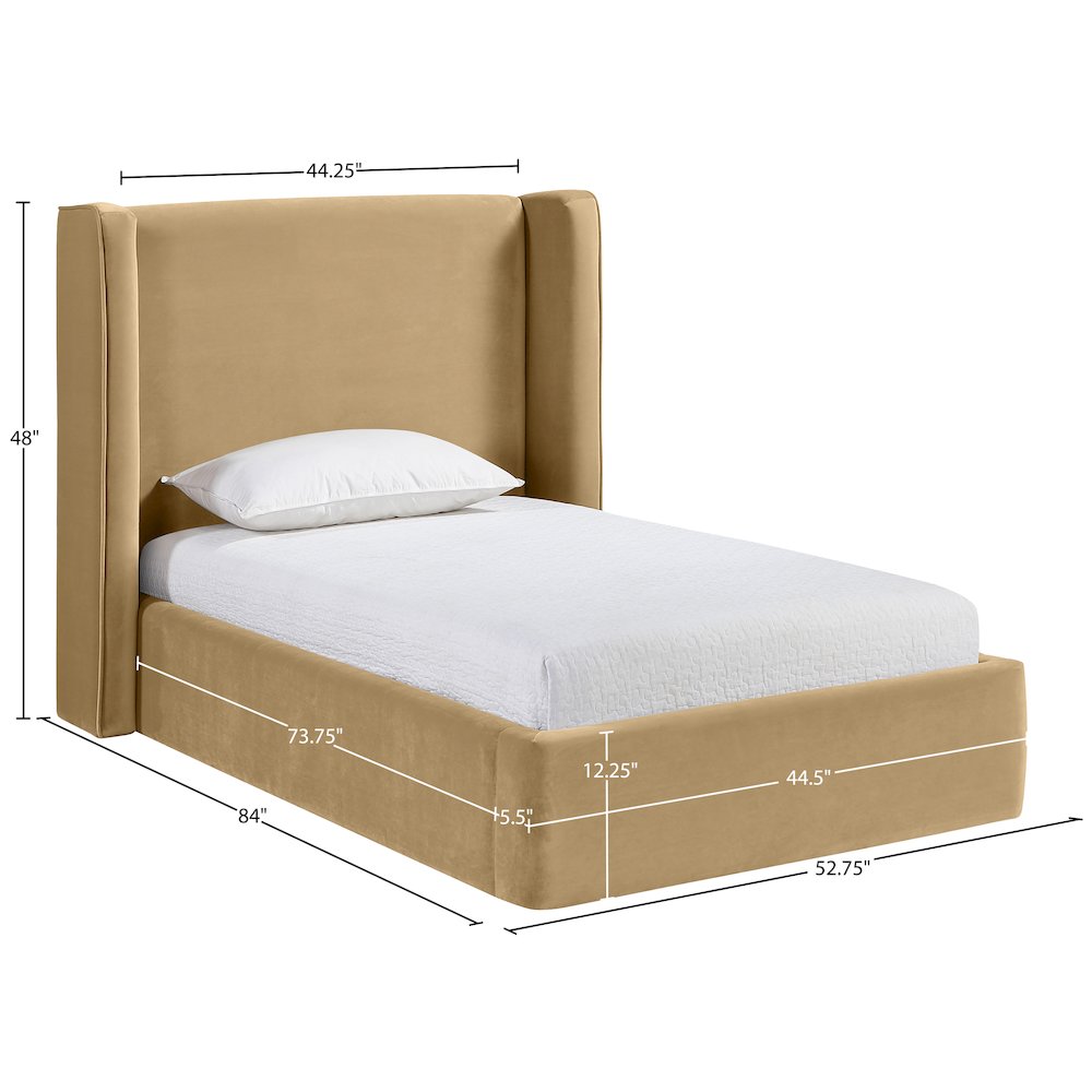 Kendall Camel Velvet Upholstered Twin Bed