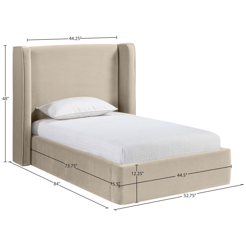 Kendall Cream Velvet Upholstered Twin Bed