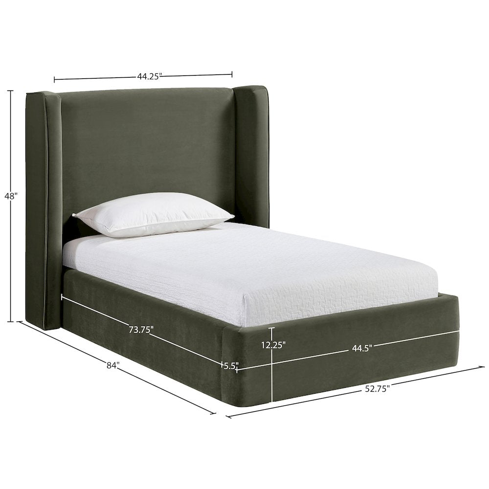 Kendall Green Velvet Upholstered Twin Bed