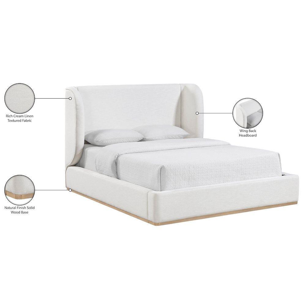 Aurin Cream Linen Textured Fabric Upholstered Full Bed