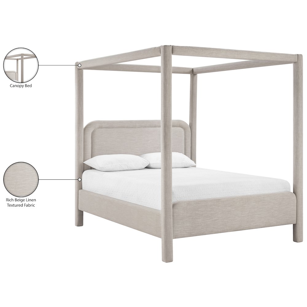 Salina Beige Linen Textured Fabric Upholstered King Bed