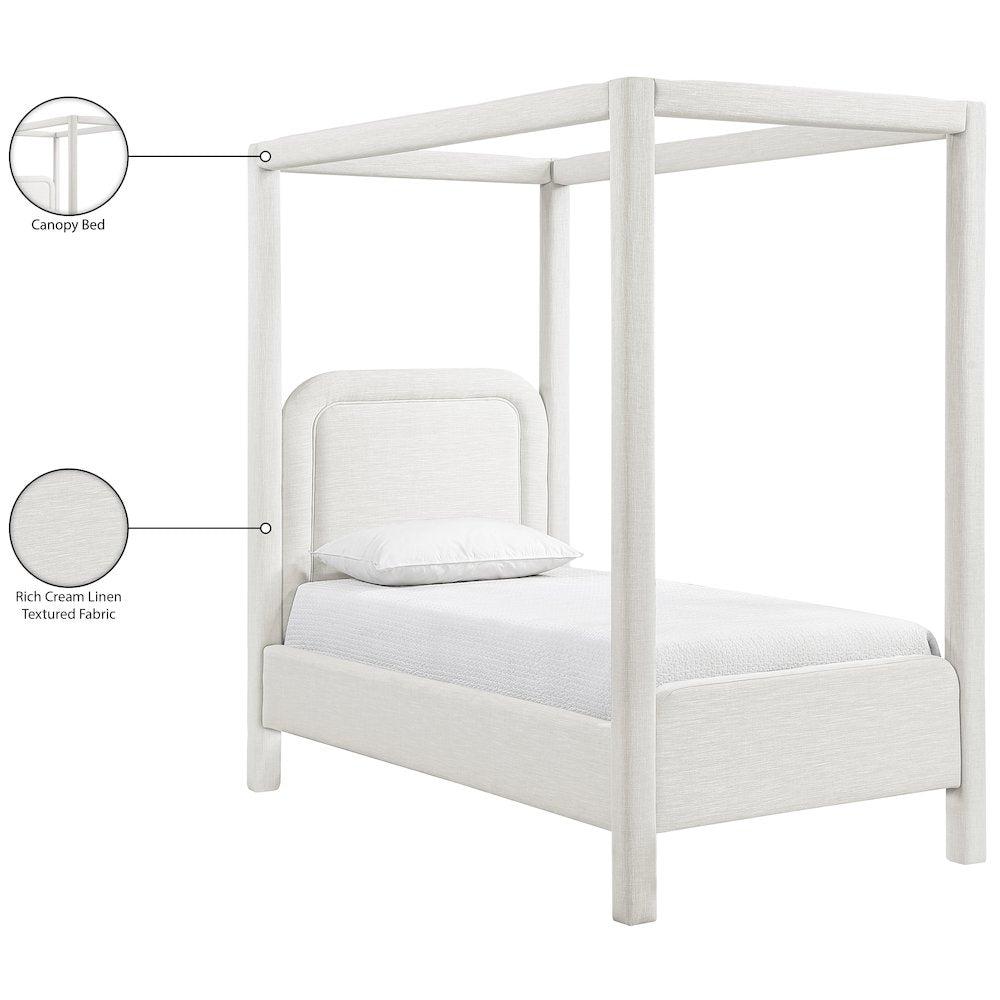 Salina Cream Linen Textured Fabric Upholstered Twin Bed