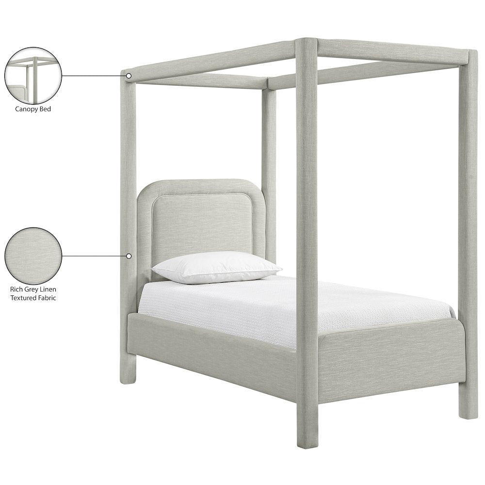 Salina Grey Linen Textured Fabric Upholstered Twin Bed