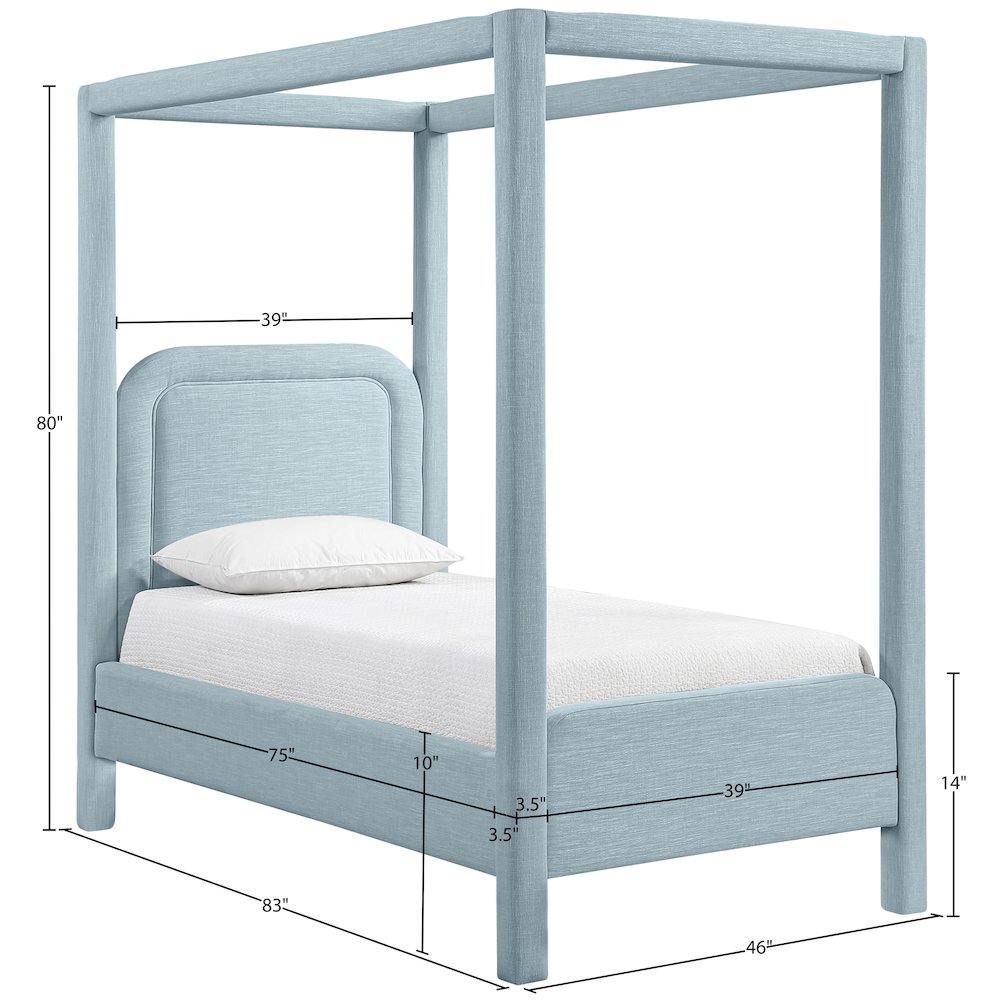 Salina Light Blue Linen Textured Fabric Upholstered Twin Bed