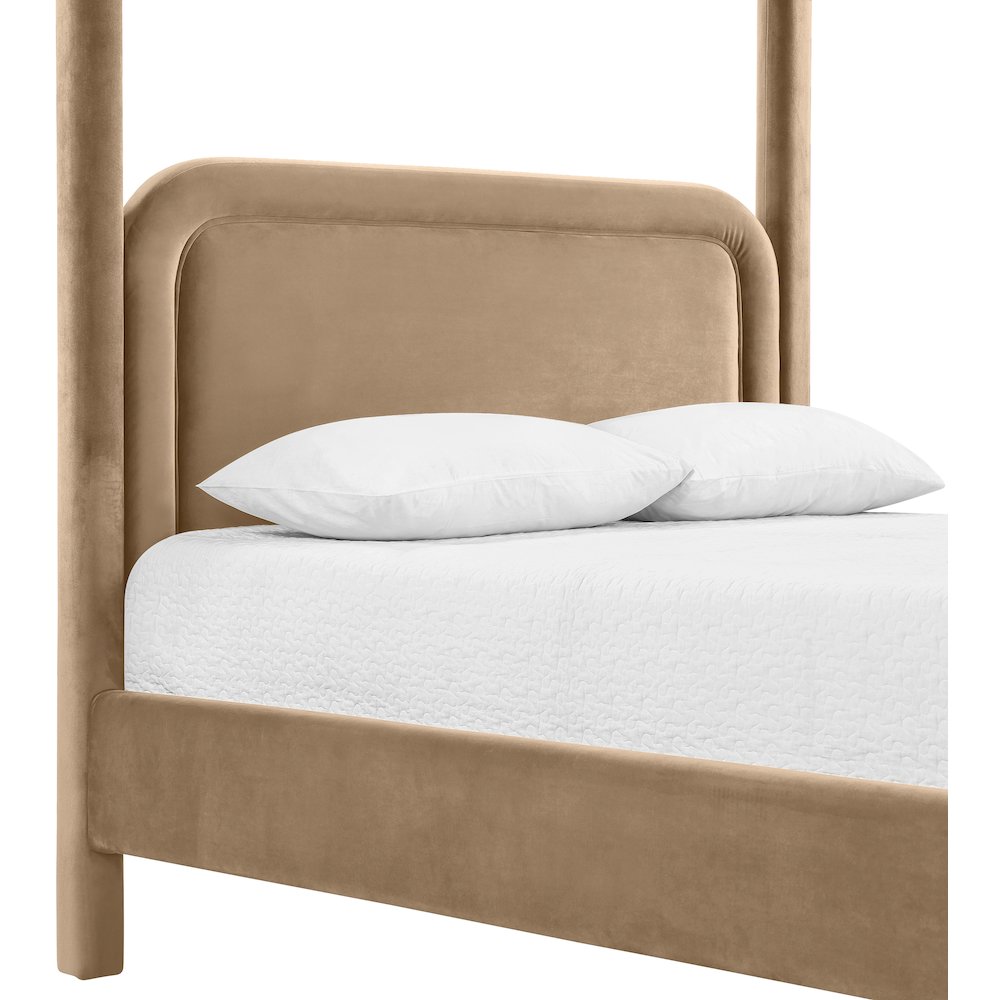 Salina Beige Velvet Upholstered Queen Bed