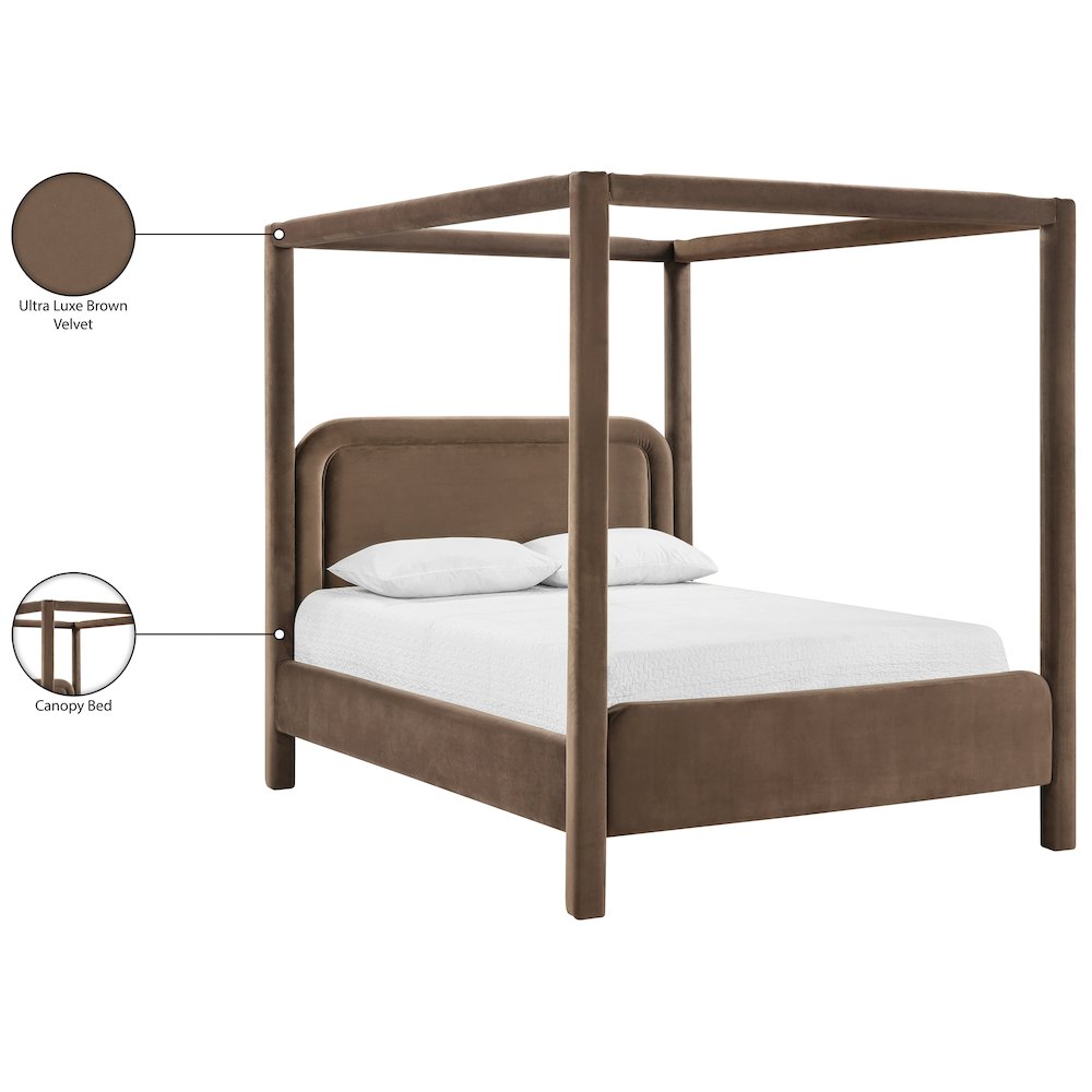 Salina Brown Velvet Upholstered Queen Bed