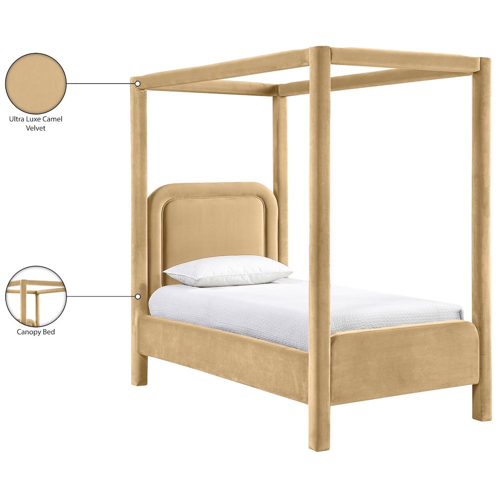 Salina Camel Velvet Upholstered Twin Bed