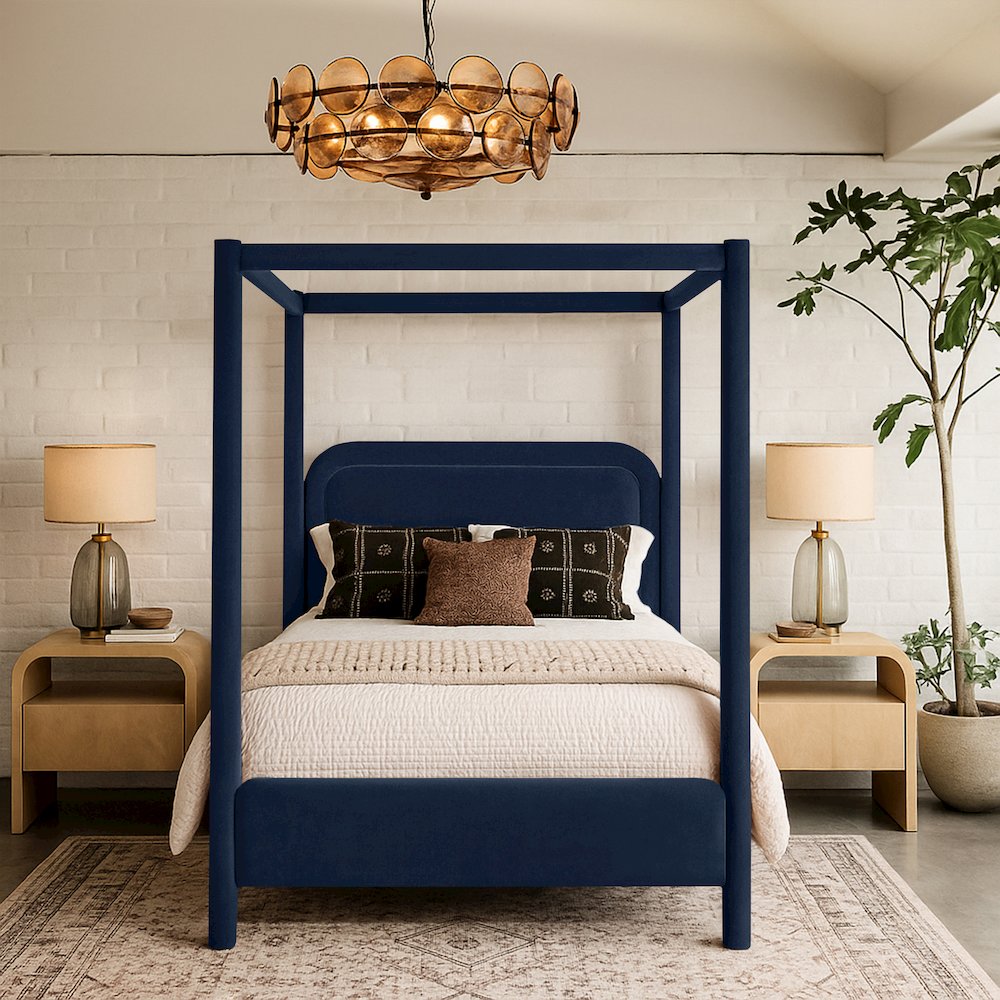 Salina Navy Velvet Upholstered King Bed