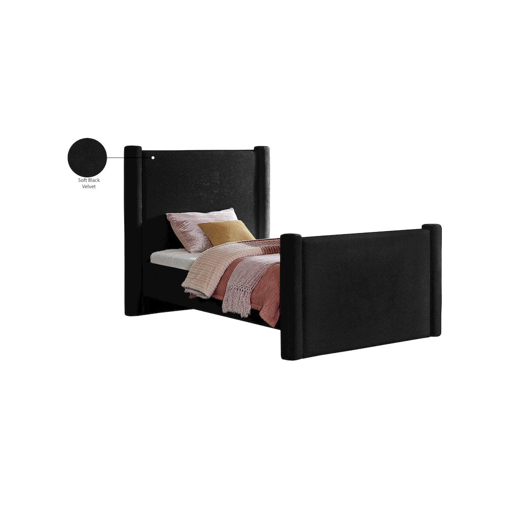 Elias Black Velvet Twin Bed