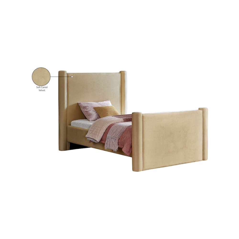 Elias Camel Velvet Twin Bed