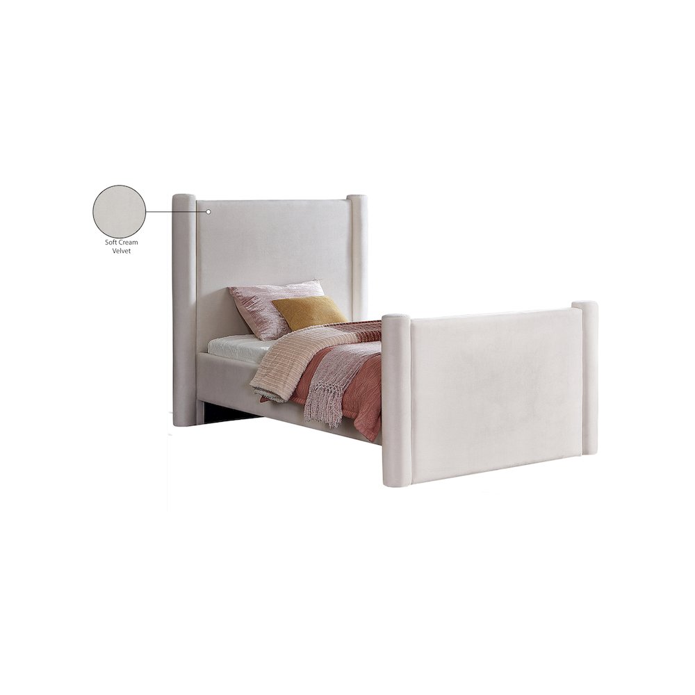 Elias Cream Velvet Twin Bed