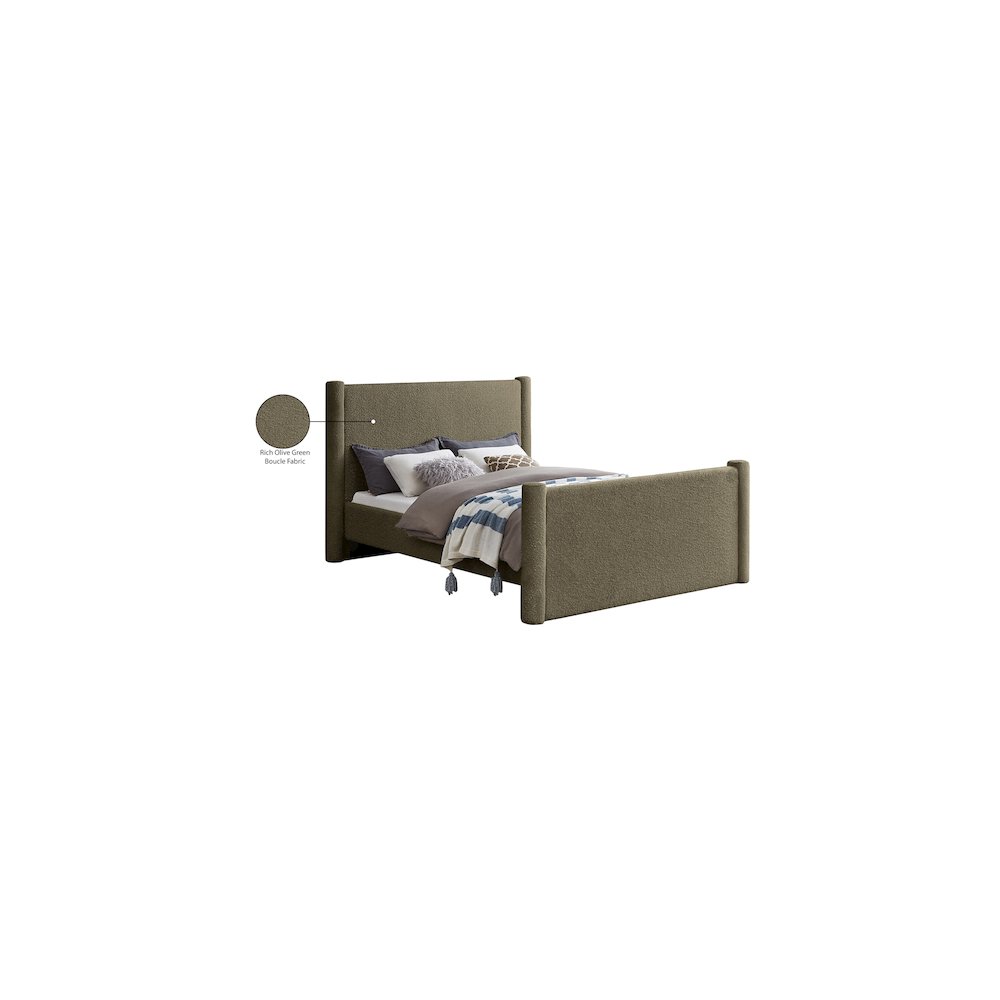 Elias Olive Green Boucle Fabric King Bed