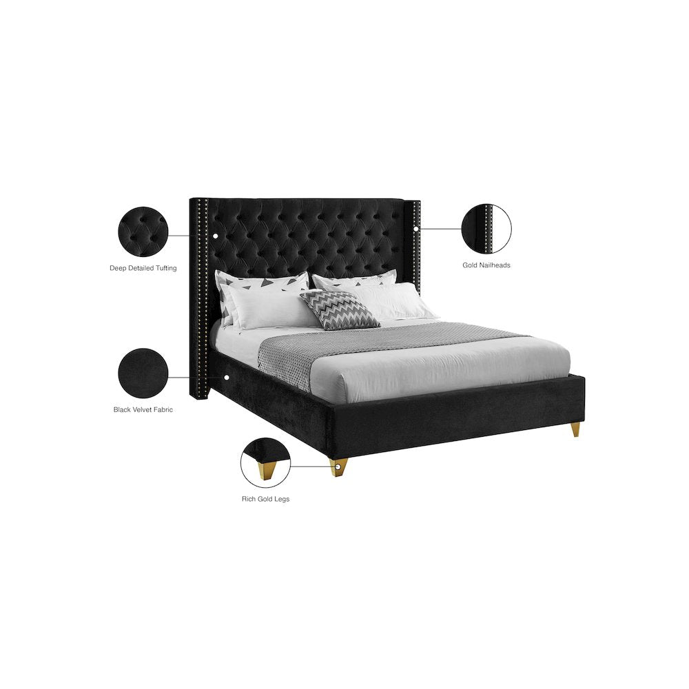 Barolo Black Velvet Queen Bed