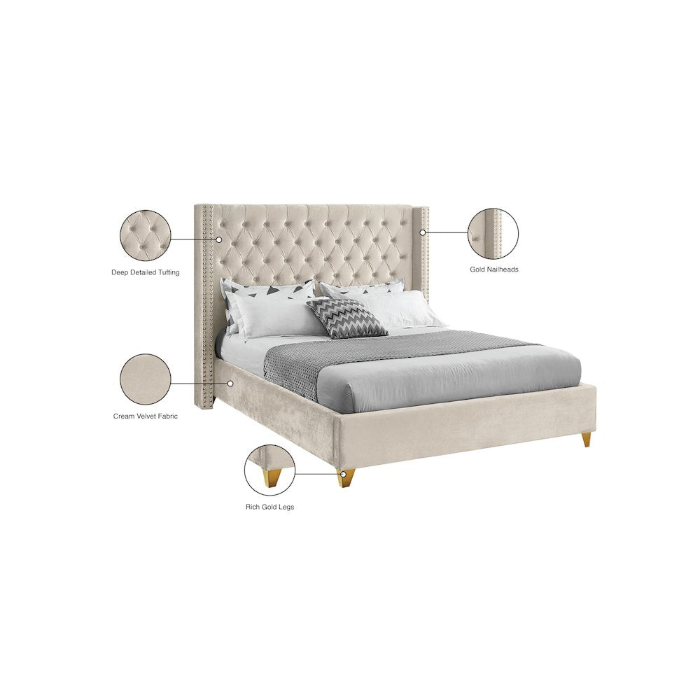 Barolo Cream Velvet Queen Bed