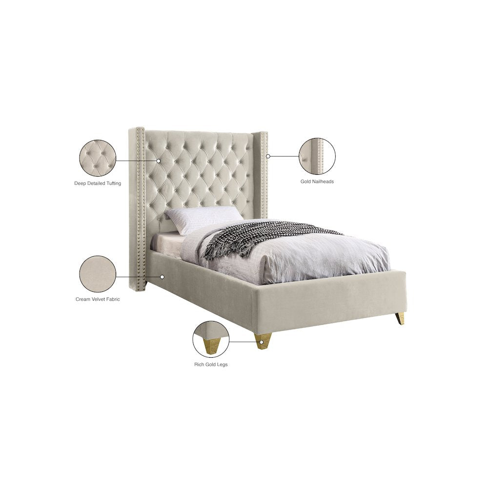 Barolo Cream Velvet Twin Bed