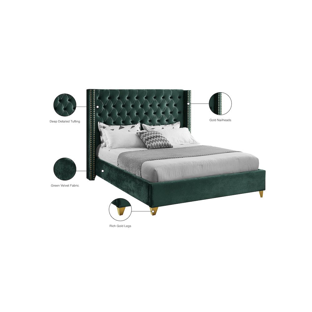 Barolo Green Velvet King Bed