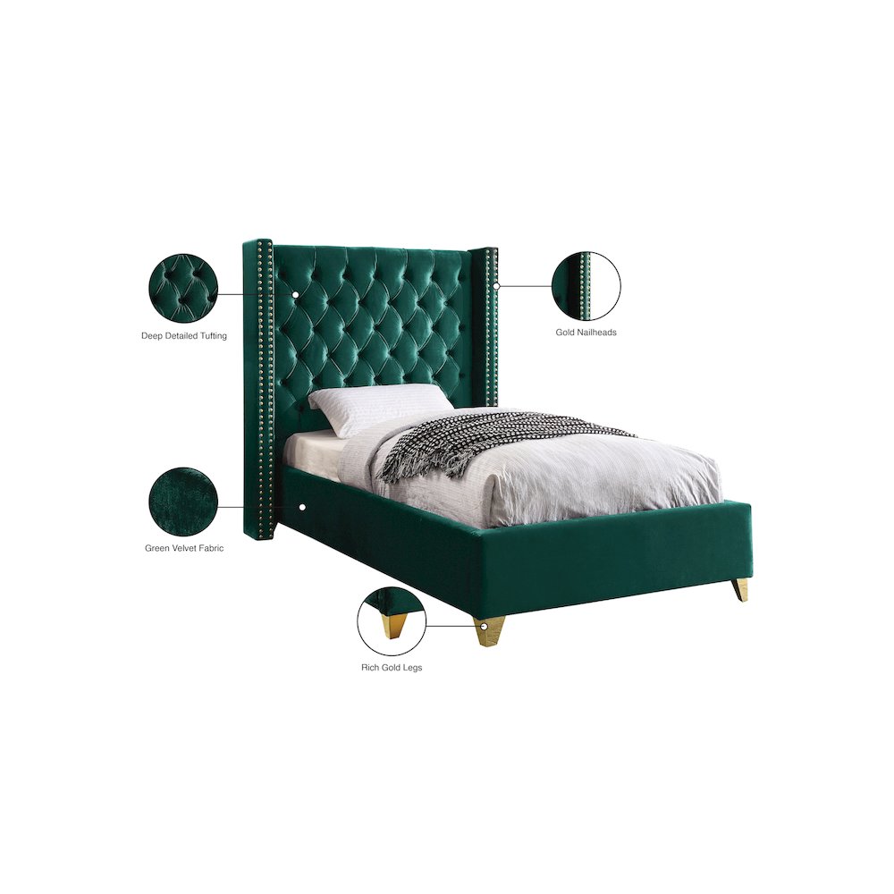 Barolo Green Velvet Twin Bed