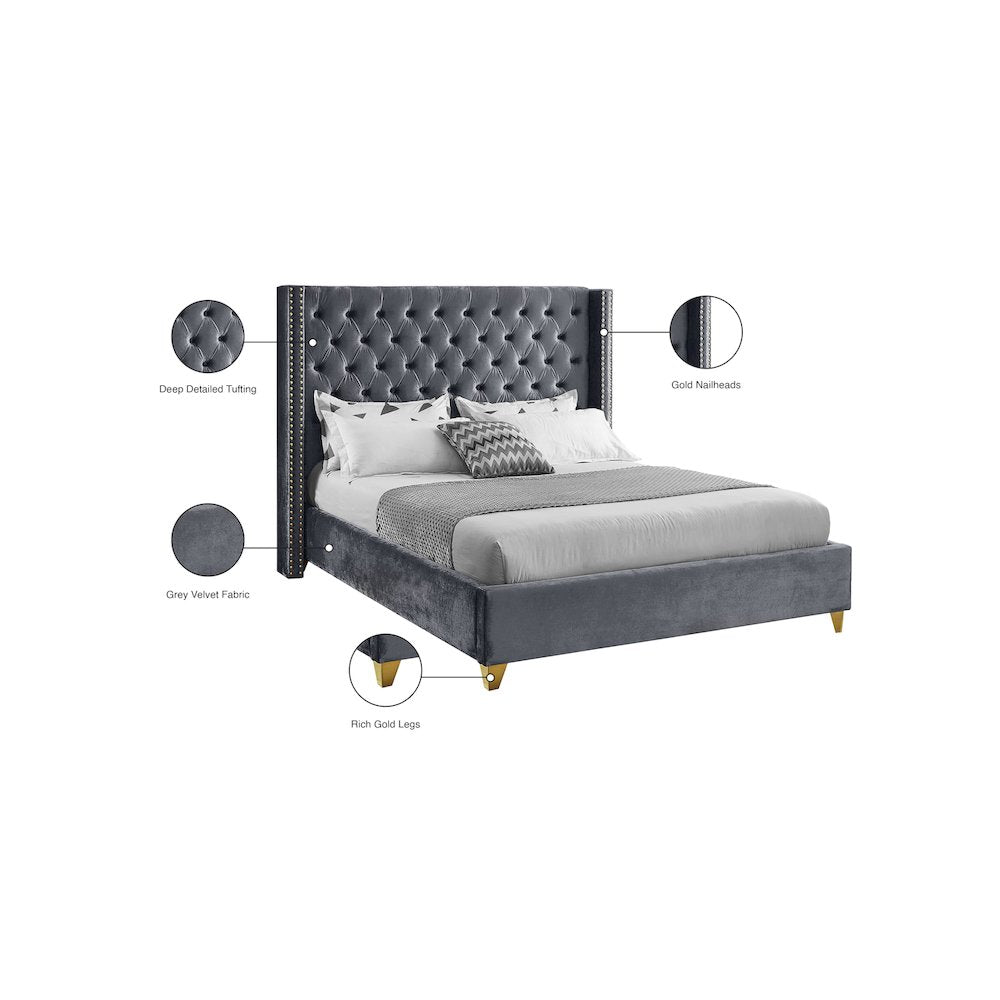 Barolo Grey Velvet King Bed