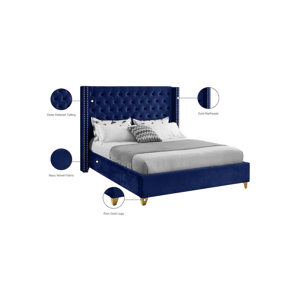 Barolo Navy Velvet Full Bed