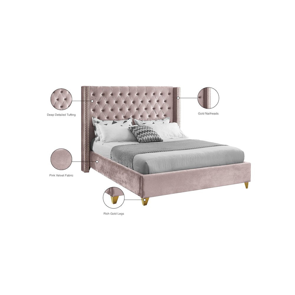 Barolo Pink Velvet Full Bed