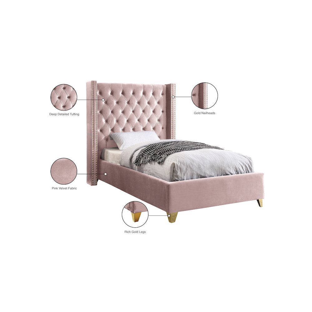 Barolo Pink Velvet Twin Bed