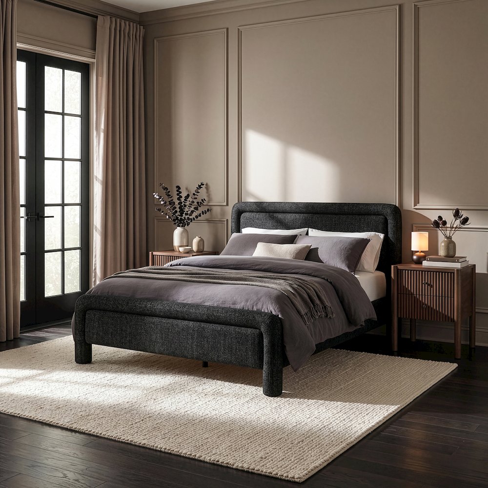 Baylor Black Fabric With Interwoven Chenille Upholstered Full Bed